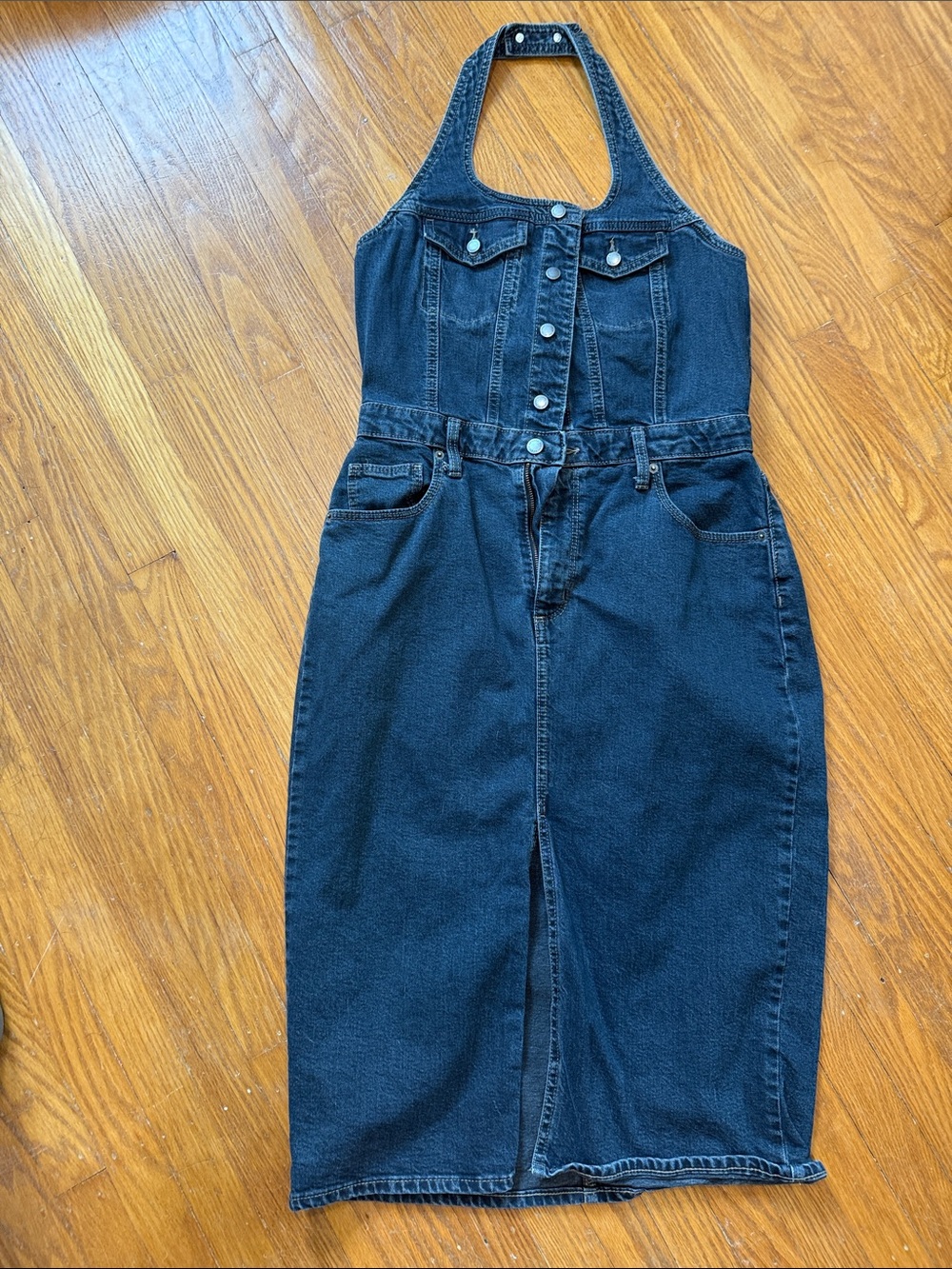 Universal Thread Dark Blue Denim Halter Midi Dress